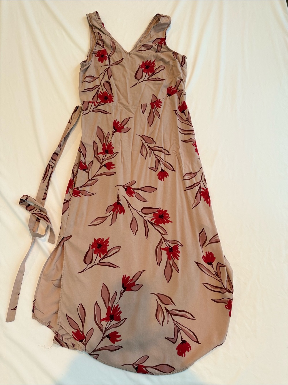 A New Day Floral V-Neck Midi Dress L Mauve Pink Boho Cottage Romantic